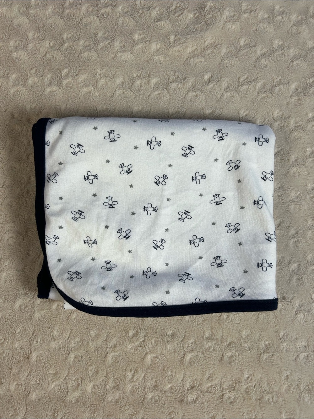 Precious Firsts by Carter's Airplane Baby Blanket Blue White Gray Stars Security